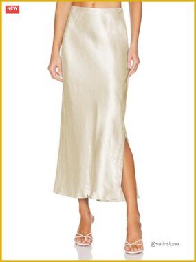 Satin Silk Maxi Slit Skirt Elastic Waistband Leopard Print